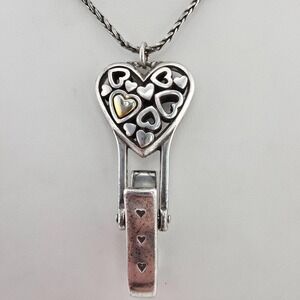 BRIGHTON 'Reno Heart' Lanyard Badge ID Holder Reversible Gold Silver Plate‎ 32"
